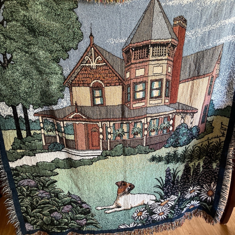 Victorian House and Dog Tapestry.  Jack Russel vintage piece - Picture 2 of 2